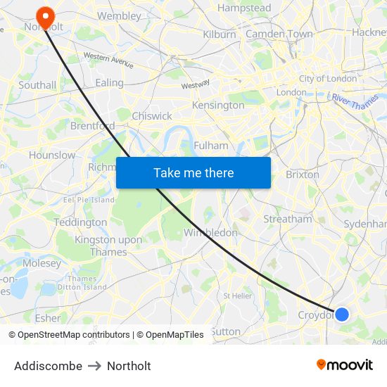 Addiscombe to Northolt map