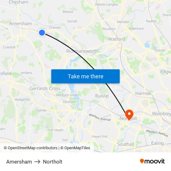 Amersham to Northolt map