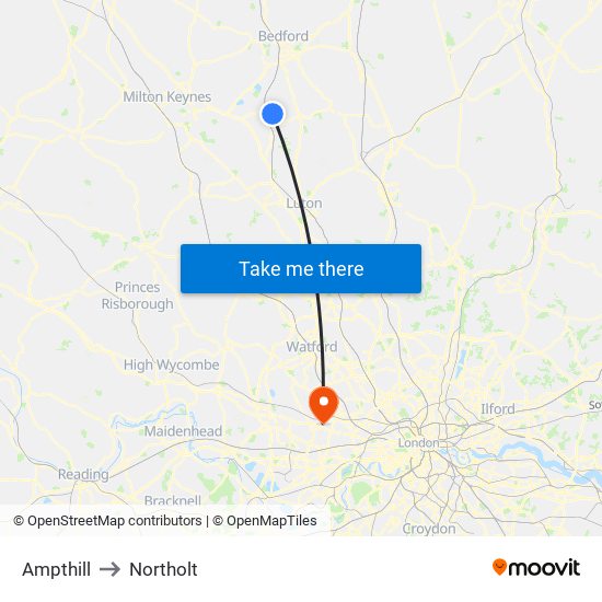 Ampthill to Northolt map