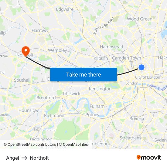 Angel to Northolt map