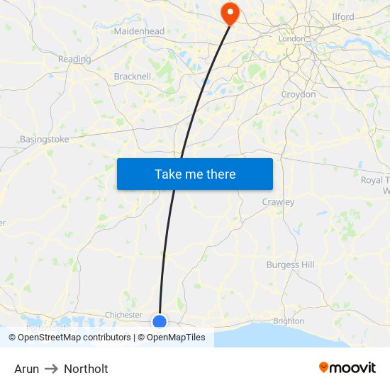 Arun to Northolt map