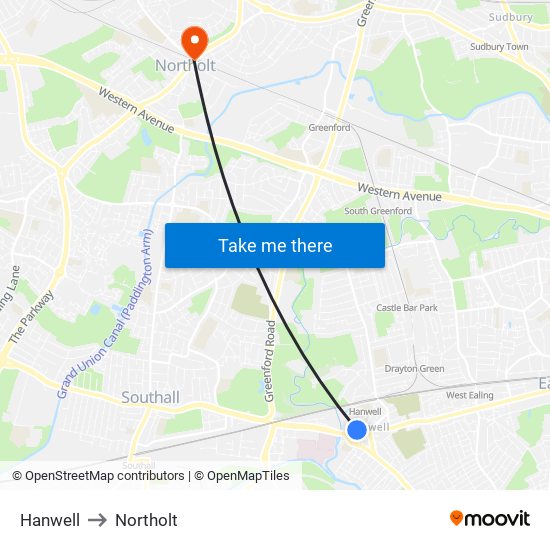 Hanwell to Northolt map