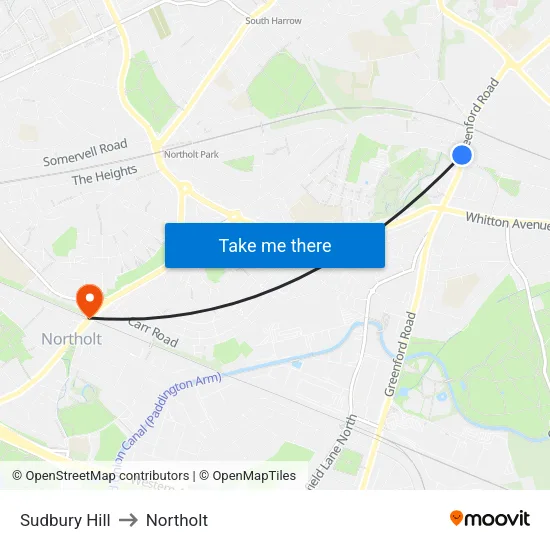 Sudbury Hill to Northolt map