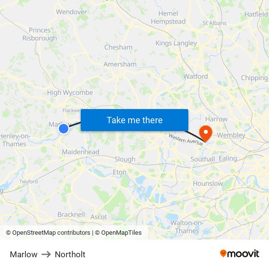 Marlow to Northolt map