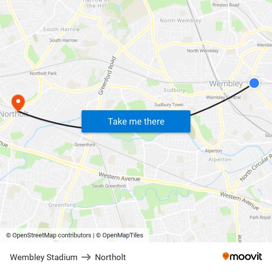 Wembley Stadium to Northolt map