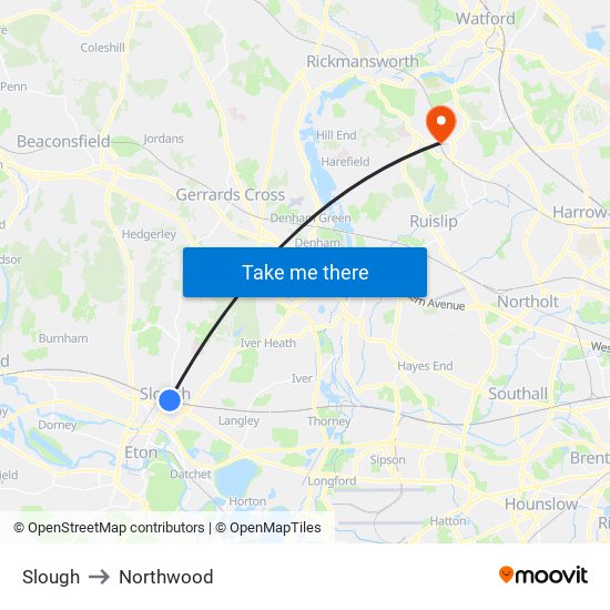 Slough to Northwood map