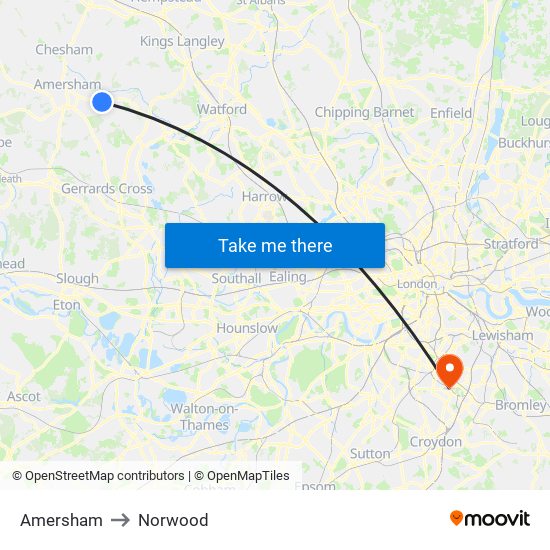 Amersham to Norwood map