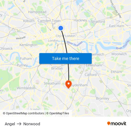 Angel to Norwood map