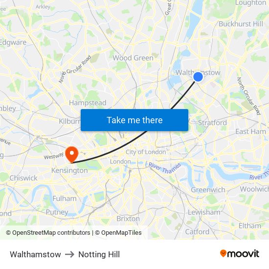 Walthamstow to Notting Hill map