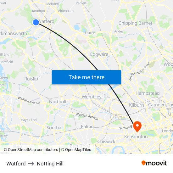 Watford to Notting Hill map