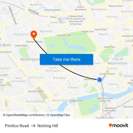 Pimlico Road to Notting Hill map