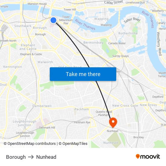 Borough to Nunhead map