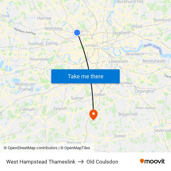 West Hampstead Thameslink to Old Coulsdon map