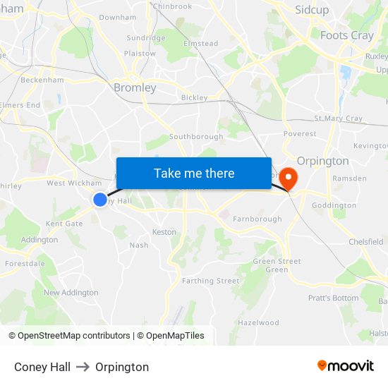 Coney Hall to Orpington map