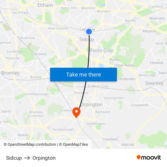 Sidcup to Orpington map