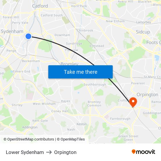 Lower Sydenham to Orpington map