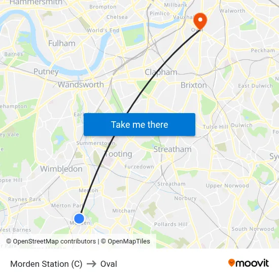 Morden Station (C) to Oval map