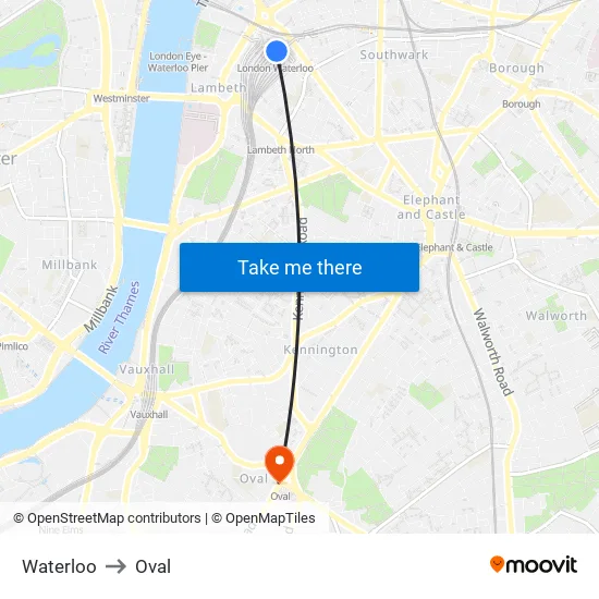 Waterloo to Oval map
