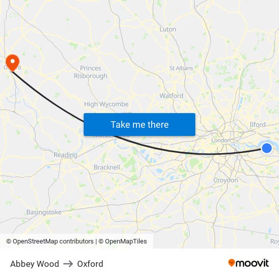 Abbey Wood to Oxford map