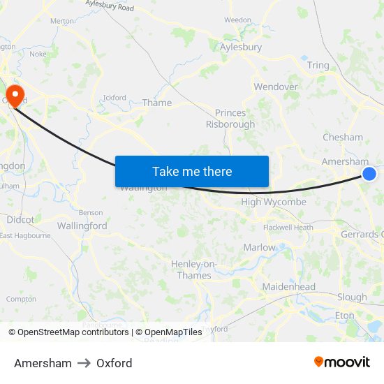 Amersham to Oxford map