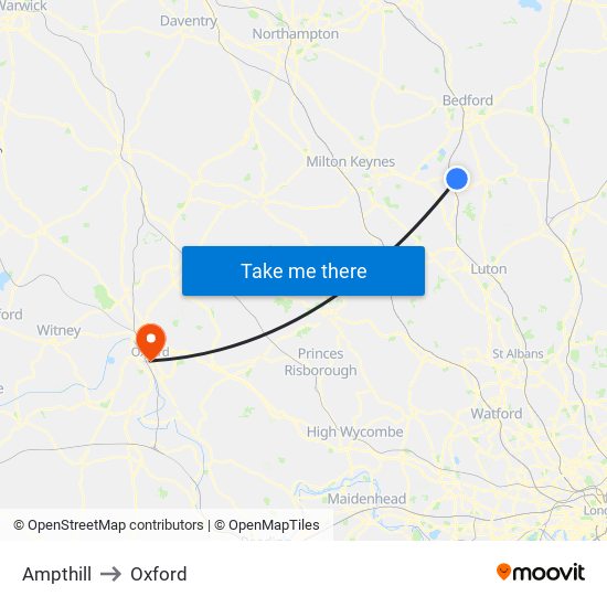 Ampthill to Oxford map