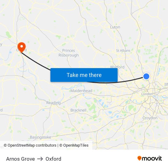 Arnos Grove to Oxford map