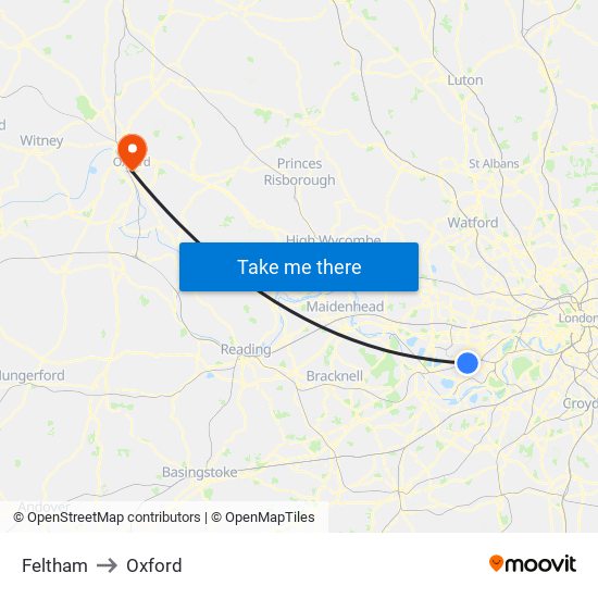 Feltham to Oxford map