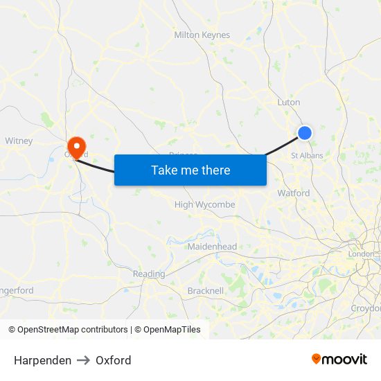 Harpenden to Oxford map