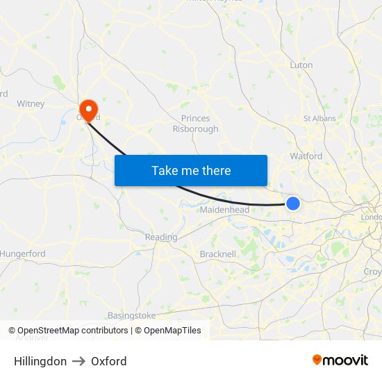 Hillingdon to Oxford map