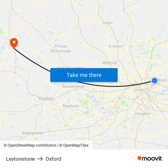 Leytonstone to Oxford map