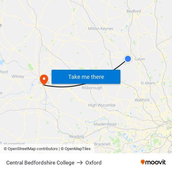 Central Bedfordshire College to Oxford map