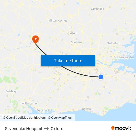 Sevenoaks Hospital to Oxford map