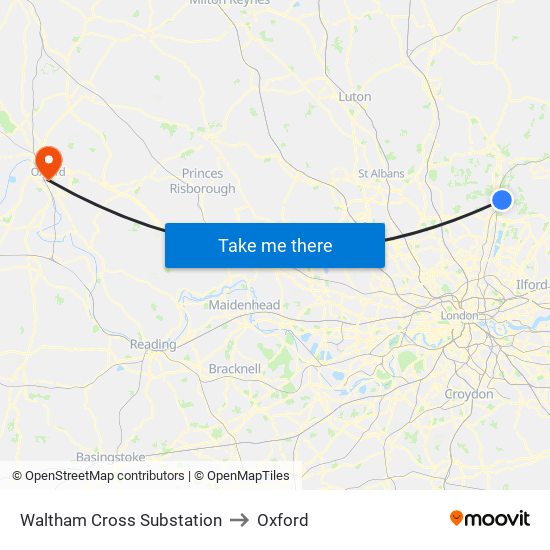 Waltham Cross Substation to Oxford map