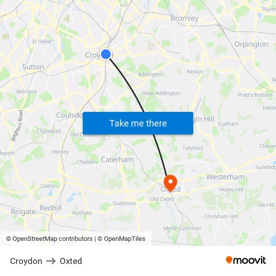 Croydon to Oxted map