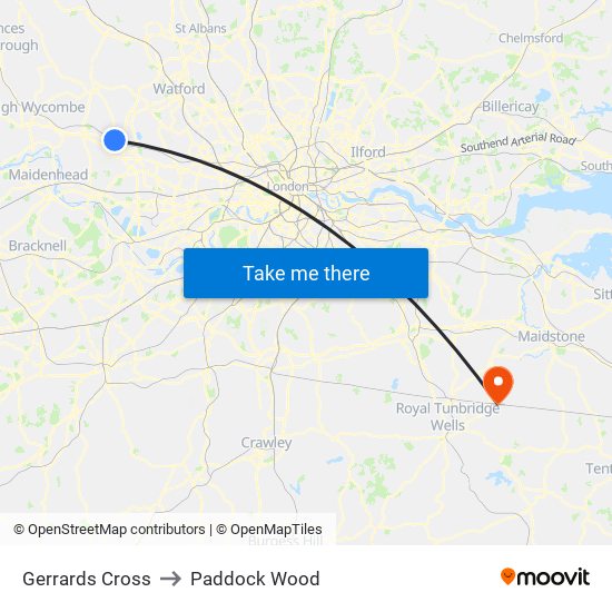 Gerrards Cross to Paddock Wood map