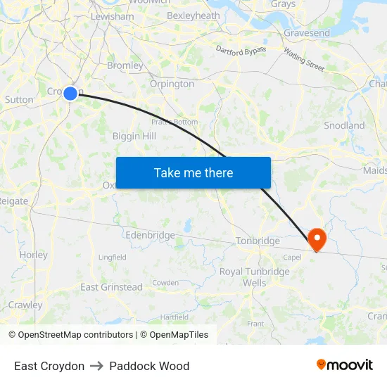 East Croydon to Paddock Wood map