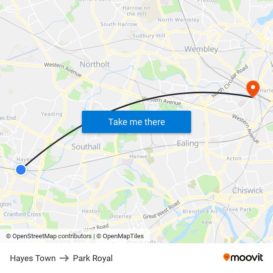 Hayes Town to Park Royal map