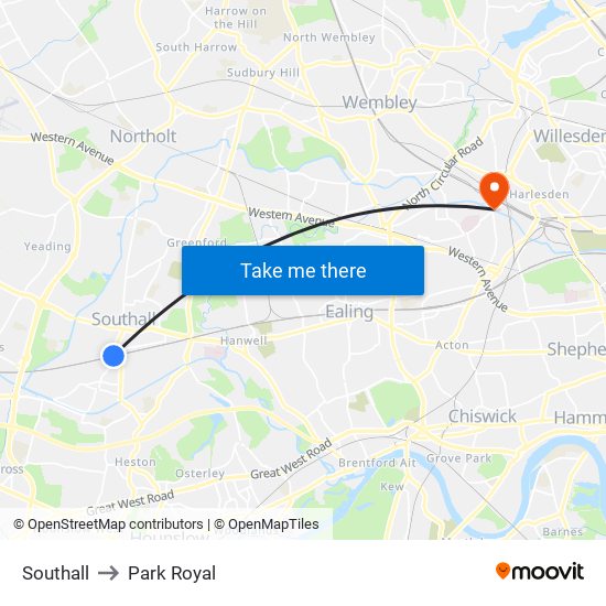 Southall to Park Royal map