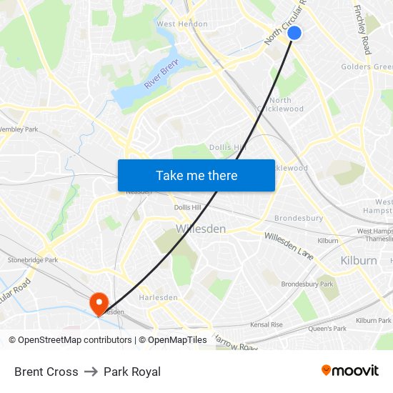 Brent Cross to Park Royal map