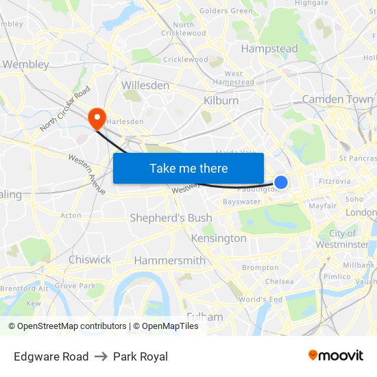 Edgware Road to Park Royal map