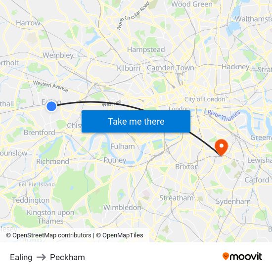 Ealing to Peckham map