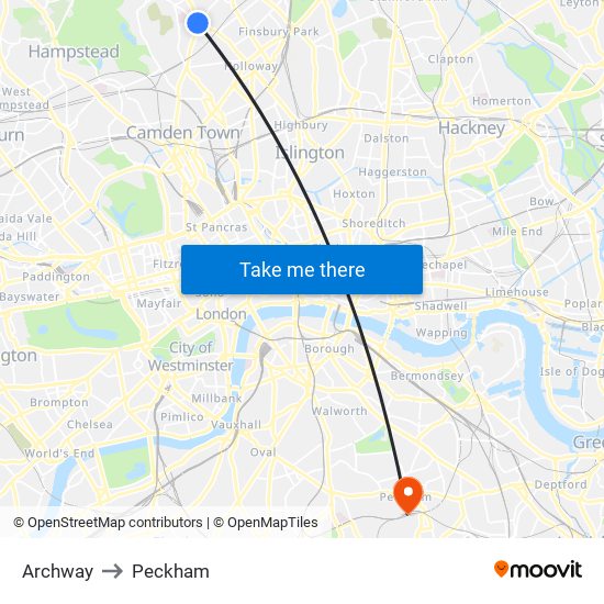 Archway to Peckham map