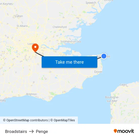 Broadstairs to Penge map