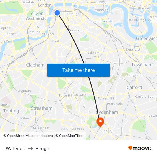 Waterloo to Penge map