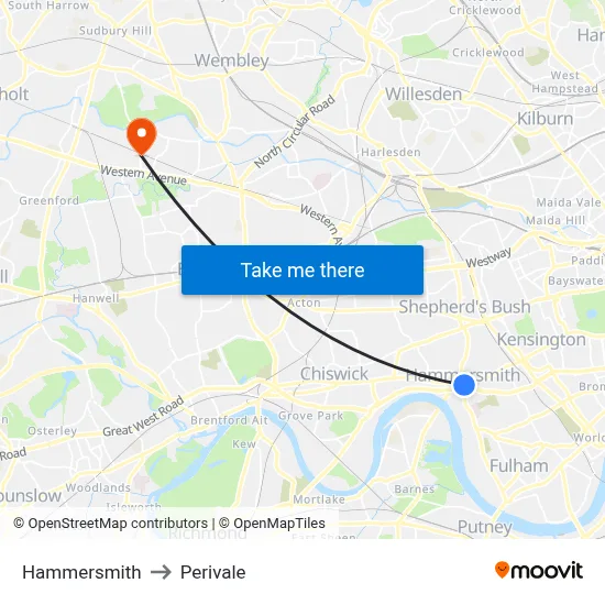 Hammersmith to Perivale map