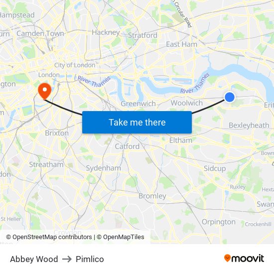 Abbey Wood to Pimlico map