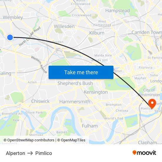Alperton to Pimlico map