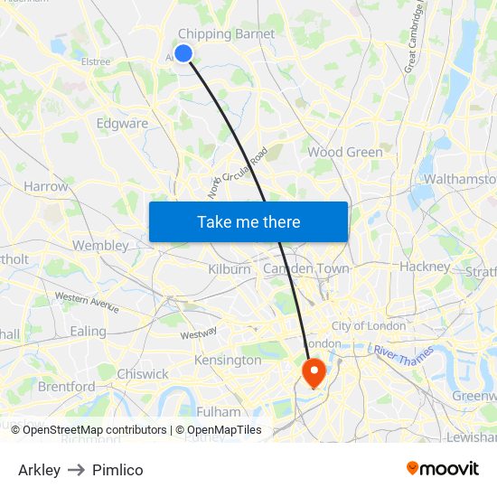 Arkley to Pimlico map