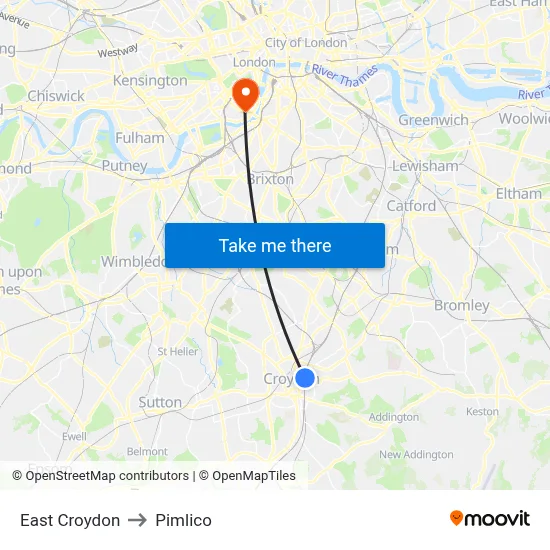 East Croydon to Pimlico map