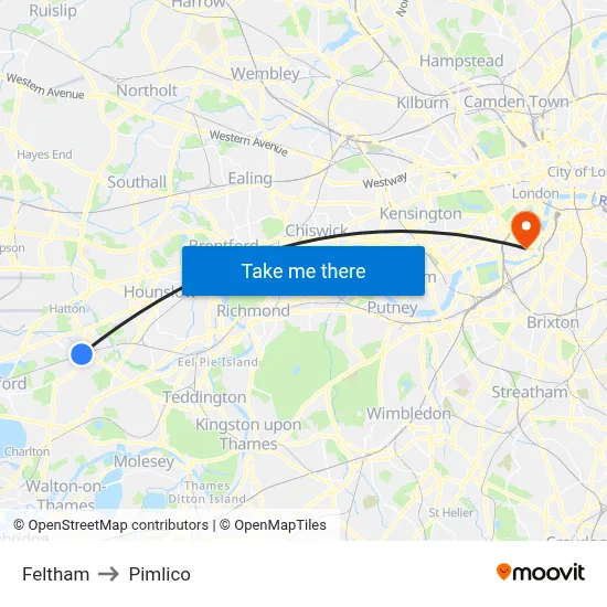 Feltham to Pimlico map